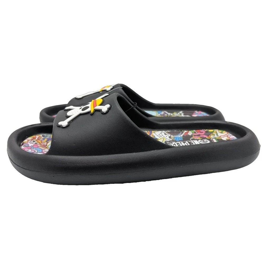 One Piece Anime Skull Slides Sandals Mens Size 8 Black Anime Slip On